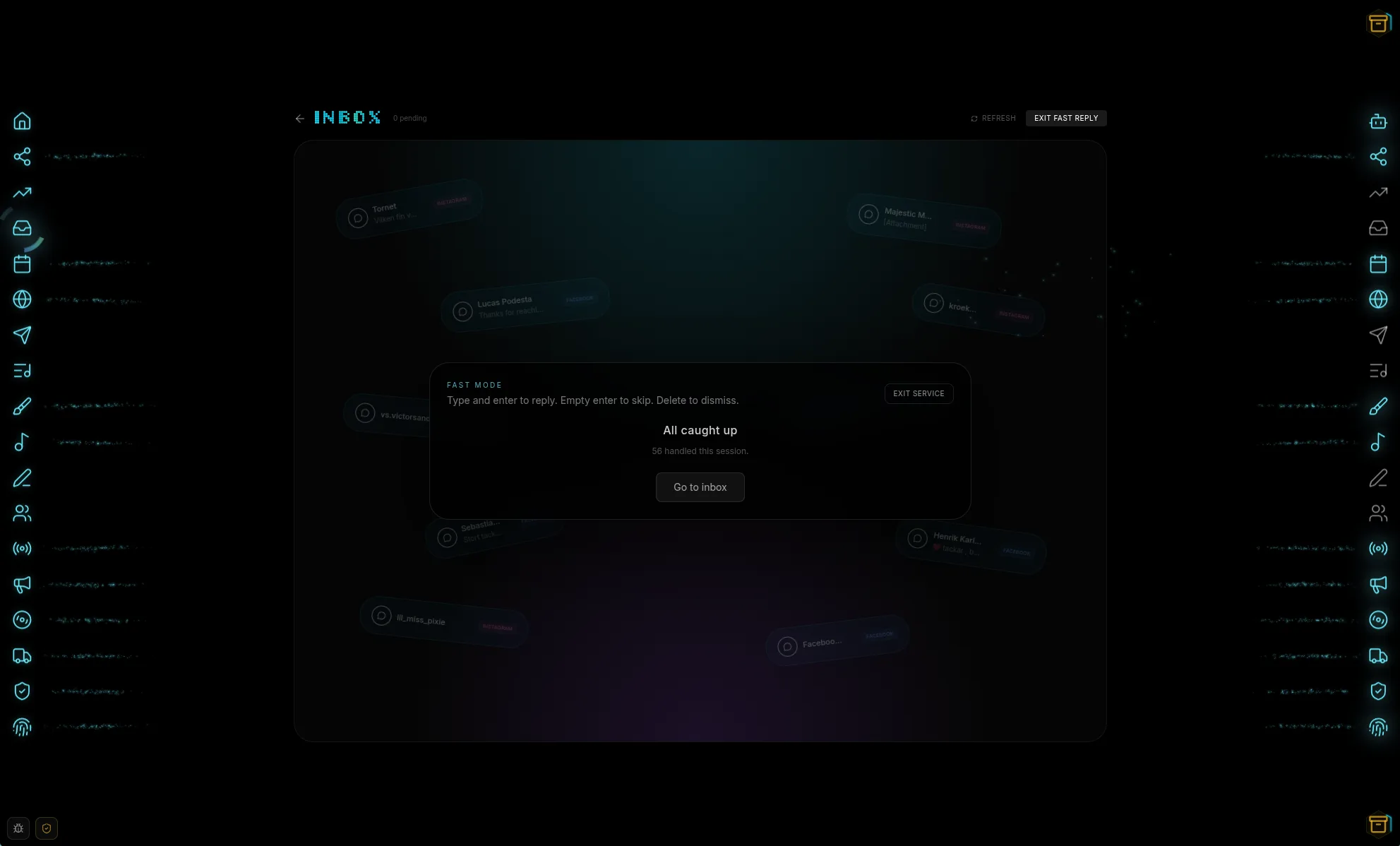 Inbox fast reply mode with unified message hub