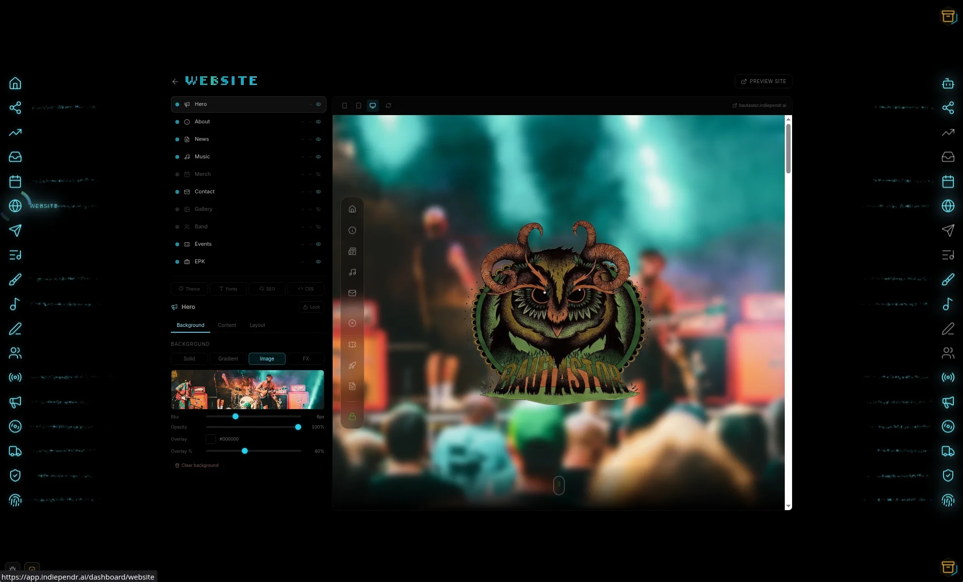 Website builder with module configuration and live preview
